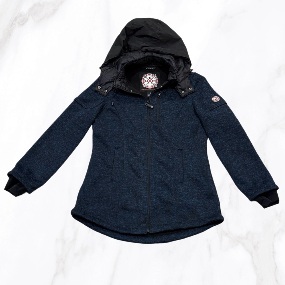Halifax HFX Women’s Blue Knit‎ Fleece Lined Full Zip Winter Coat, Size L